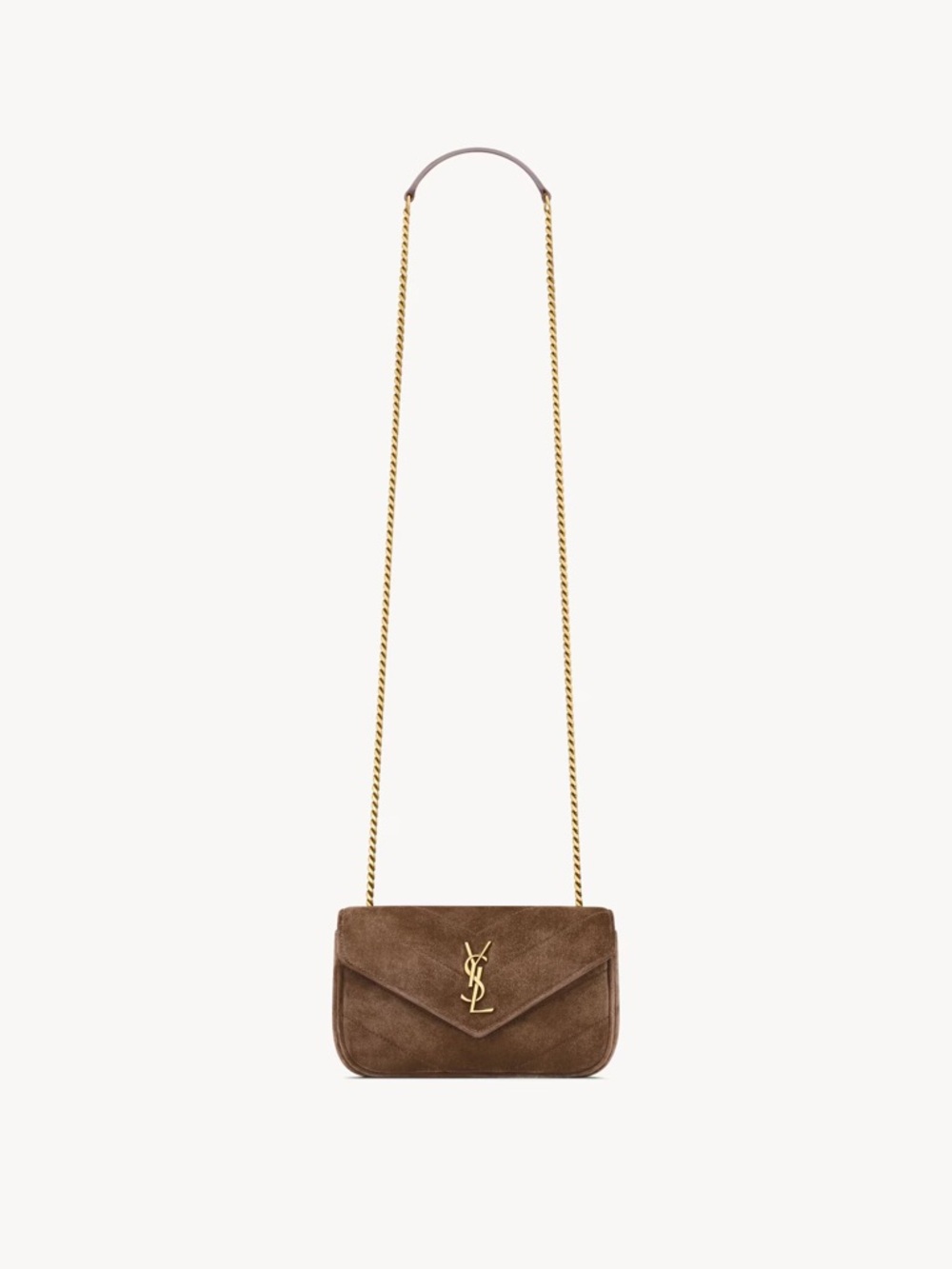 Saint Laurent Brown Suede Small Chain Envelope Bag